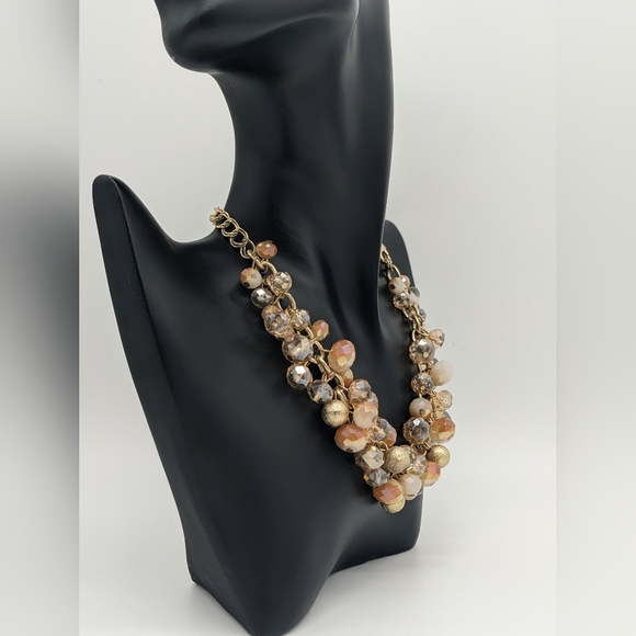 Vintage The Loft antique gold tone chains and an iridescent smoky oran cut glass - Picture 2 of 6